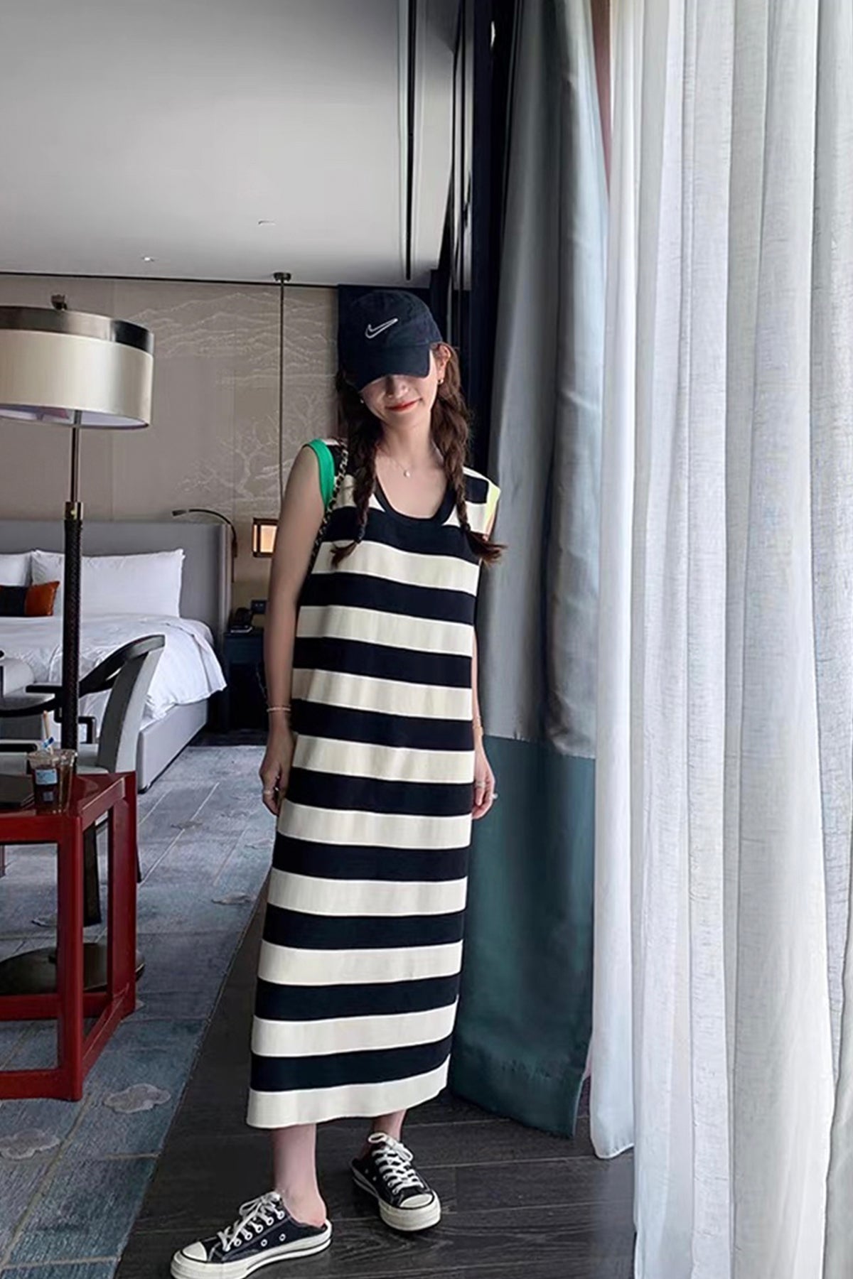 Black and White Striped Maxi Dress, Casual Sleeveless Dress, Loose Summer Dress for Women