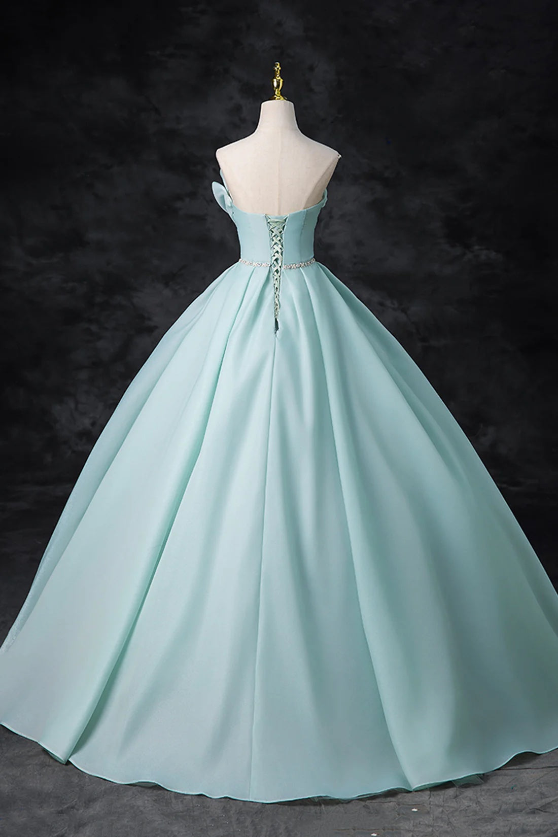 Beautiful Strapless Blue Tulle Floor Length Evening Dresses A-Line Princess Backless Prom Formal Dresses