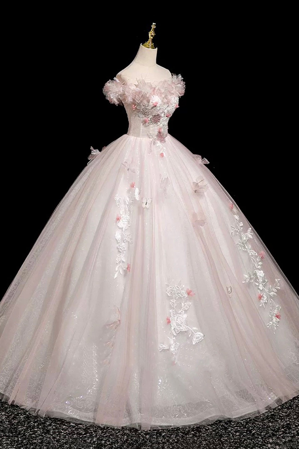 Pink A-Line Corset Tulle Lace Prom Princess Dress Sweet 16 Dress