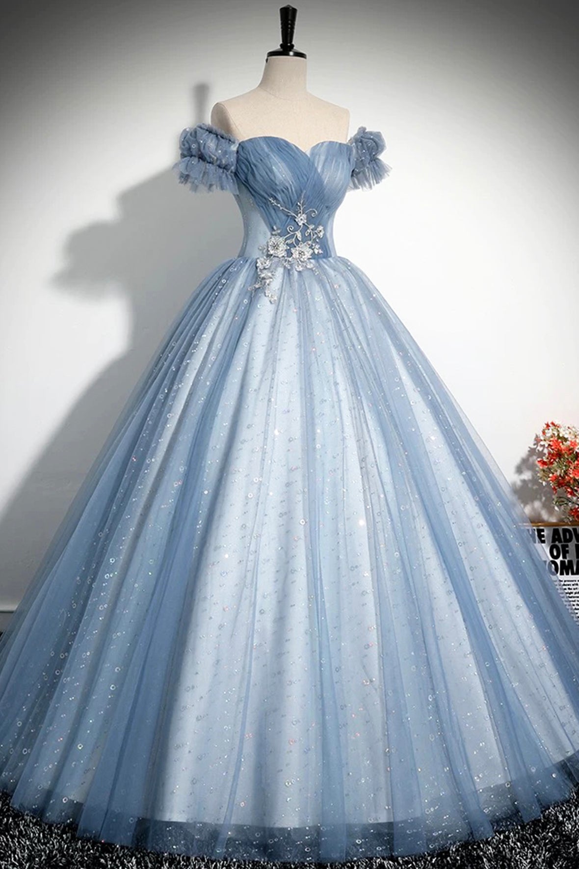 Blue Sparkly Tulle Sequins Sweetheart Evening Party Dress Princess Dress
