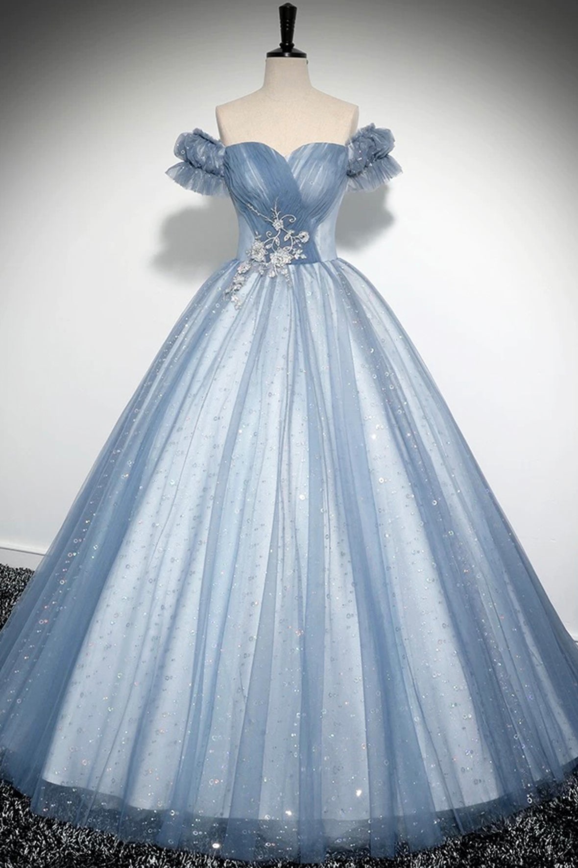 Blue Sparkly Tulle Sequins Sweetheart Evening Party Dress Princess Dress