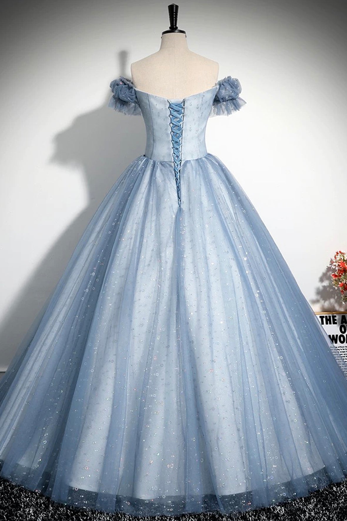 Blue Sparkly Tulle Sequins Sweetheart Evening Party Dress Princess Dress