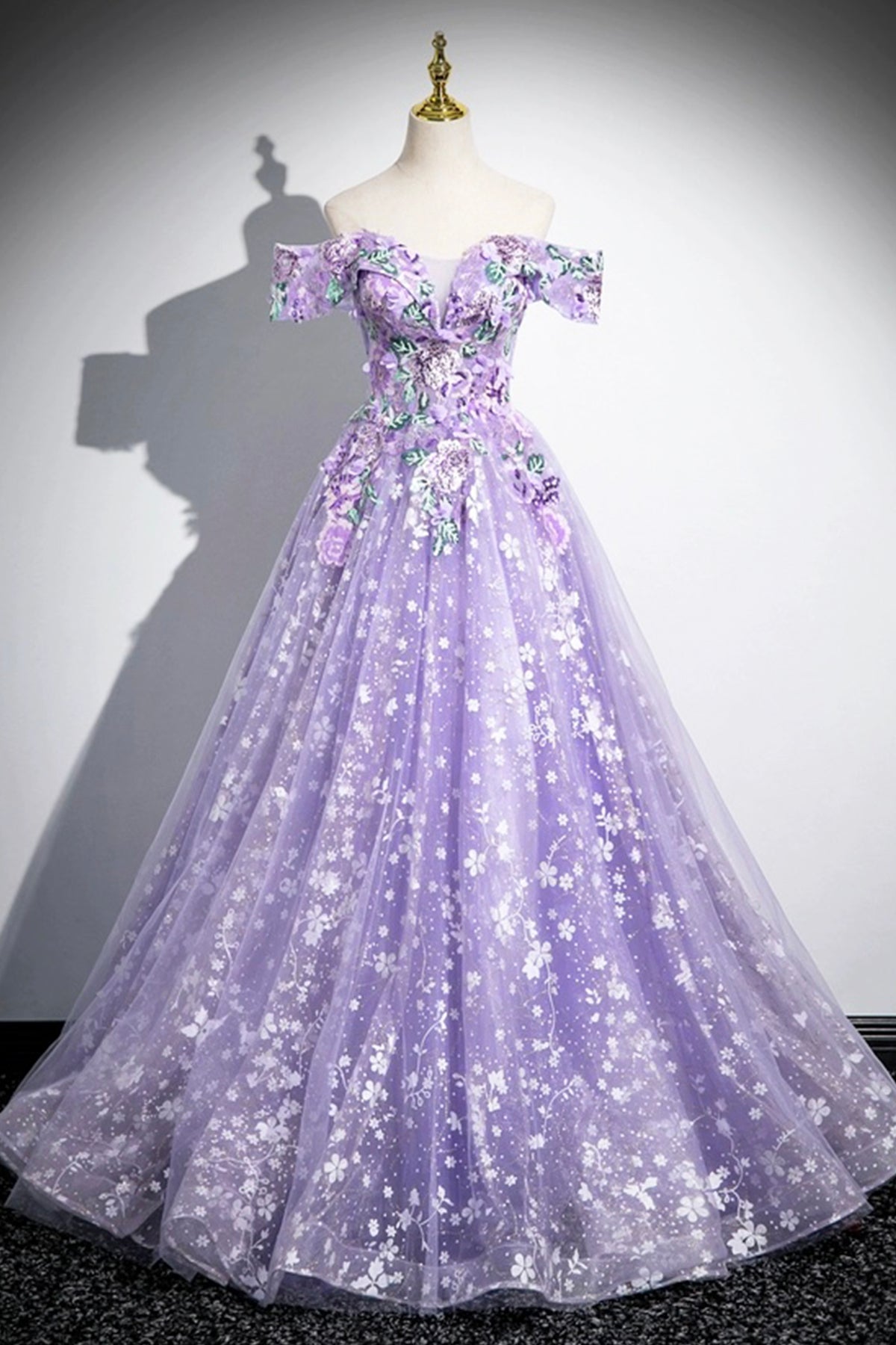 Ball Gown Purple A-Line Corset Tulle Floral Prom Princess Dress Sweet 16 Dress