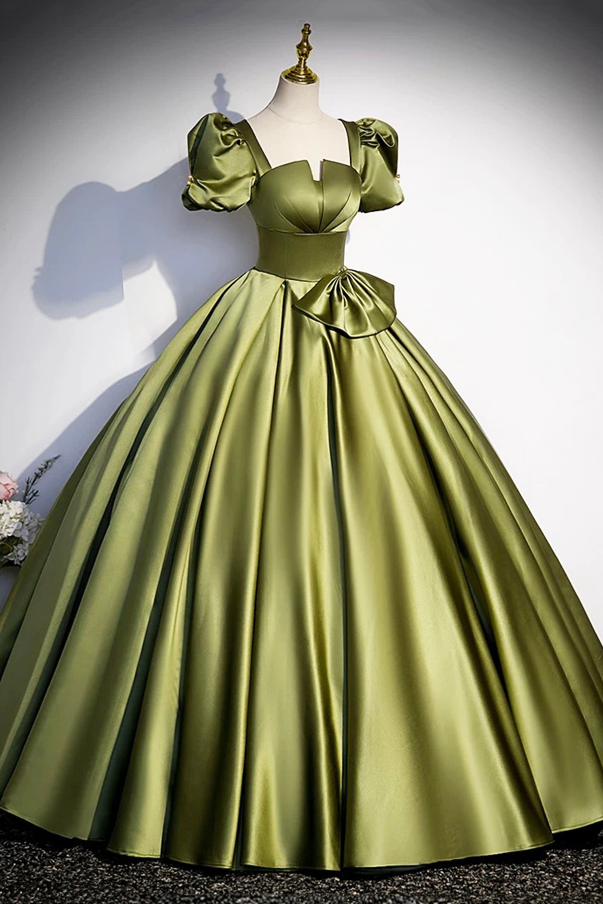 Ball Gown A-Line Short Sleeve Floor Length Formal Dress Elegant Satin Princess Evening Dress