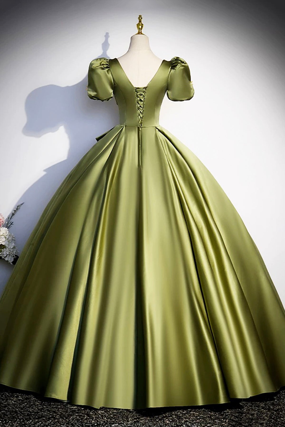 Ball Gown A-Line Short Sleeve Floor Length Formal Dress Elegant Satin Princess Evening Dress
