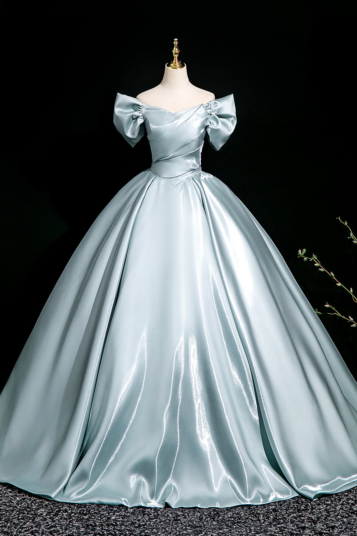 Blue Satin Off the Shoulder A-Line Evening Formal Dress Blue Party Dress