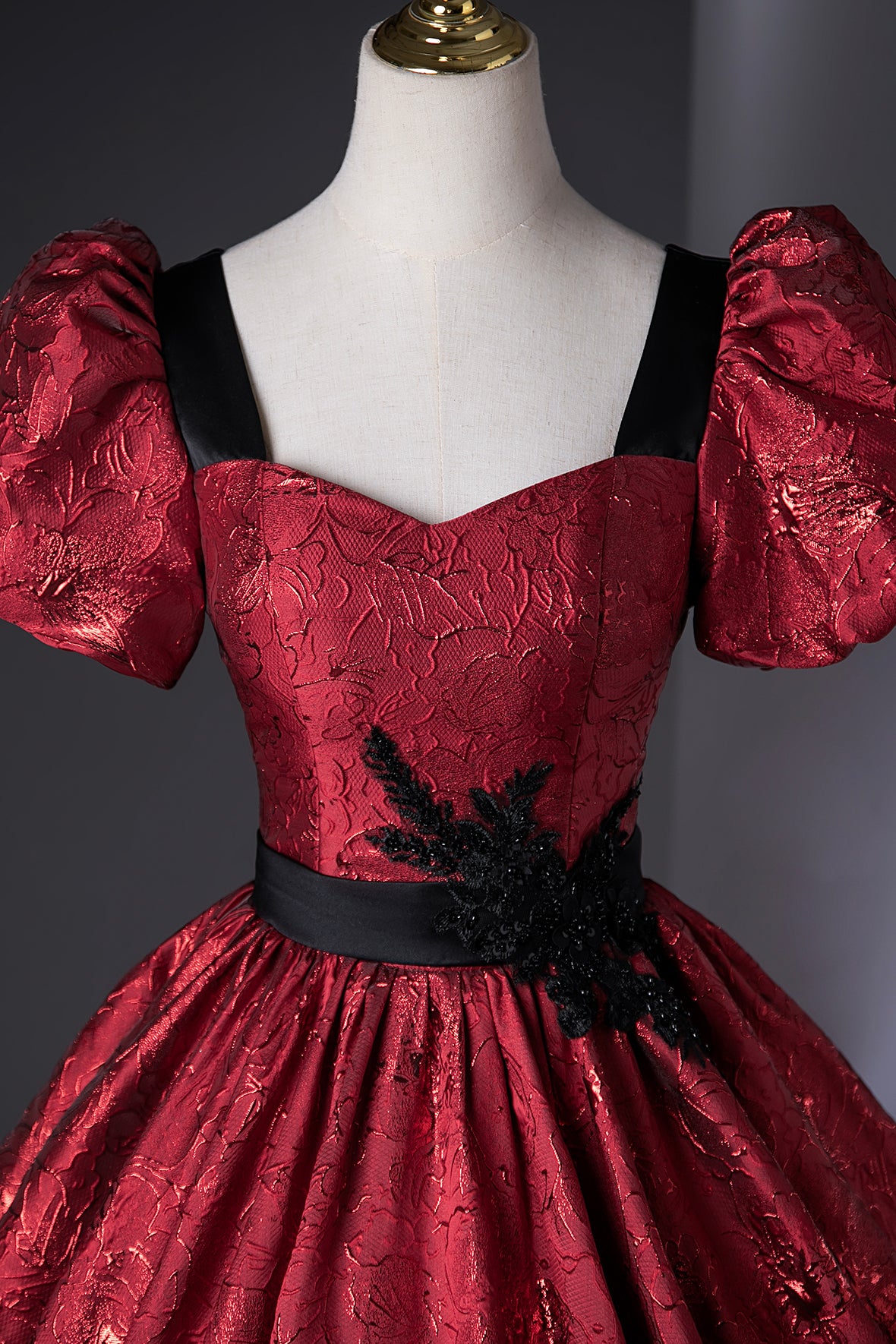 Elegant Burgundy Printing Backless Prom Dress A-Line Off Shoulder Floor-Length Formal Dress