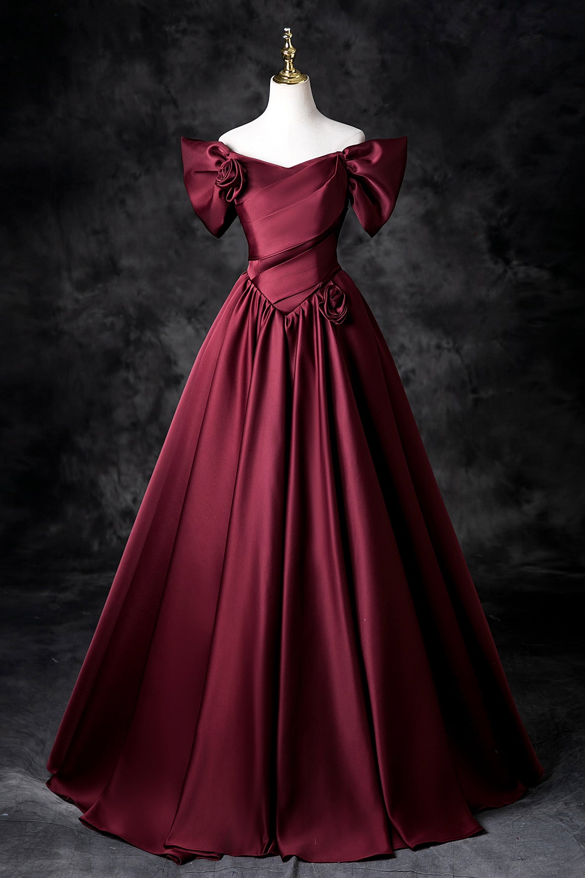 Burgundy Satin Off the Shoulder A-Line Evening Formal Dress Burgundy Party Dress
