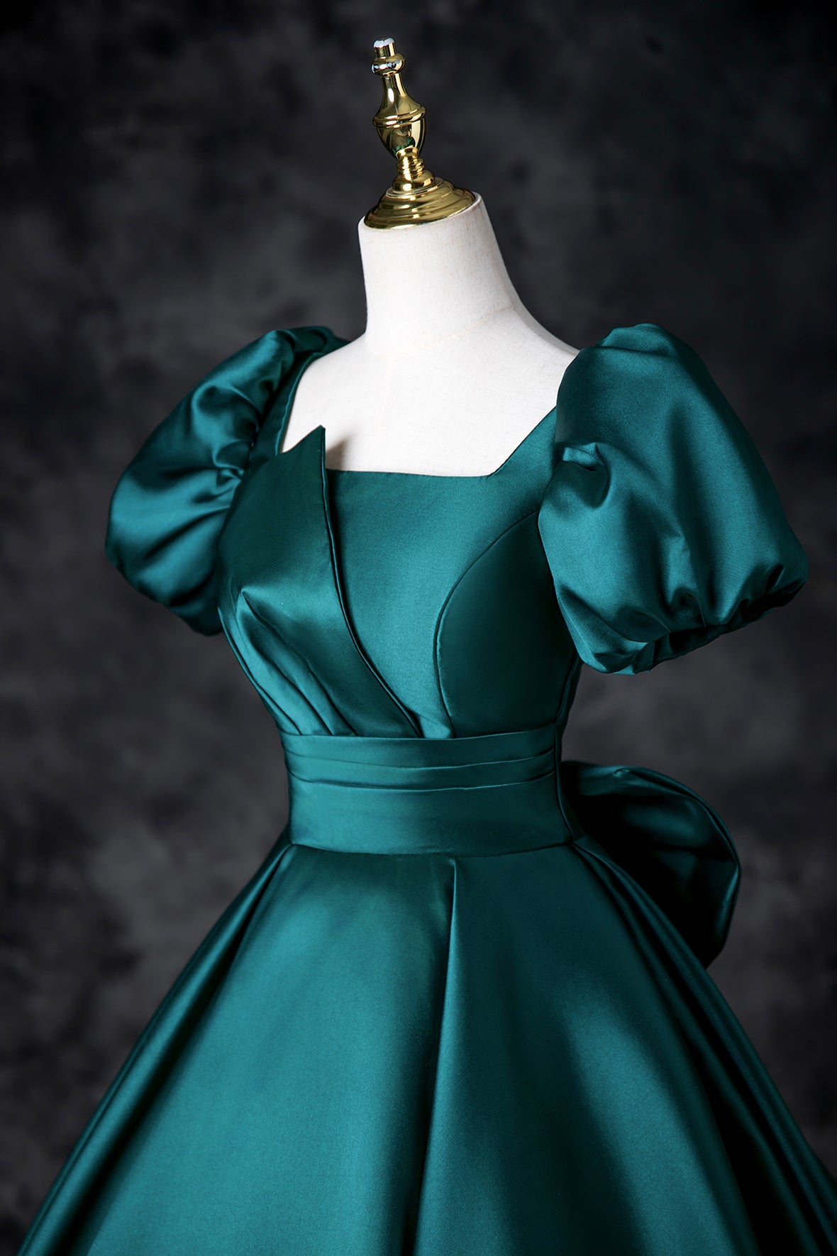 Evening Dress A-Line Short Sleeve Satin Fabric Floor Length Pleated Formal Party Dress