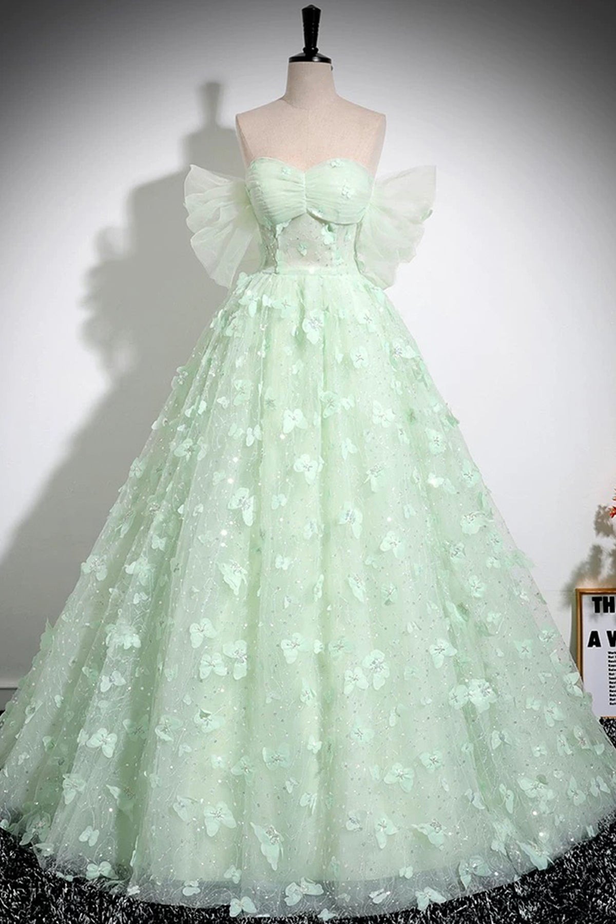 Gorgeous Off Shoulder Mint Green Long Sweet Prom Dresses with Butterfly Off the Shoulder Formal Evening Dresses