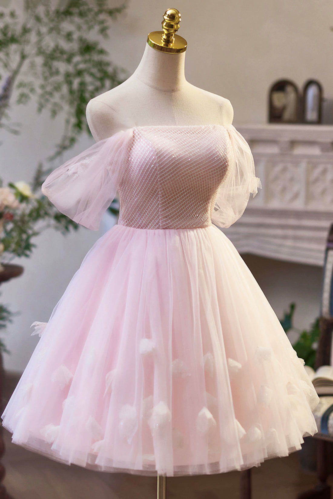 Beautiful Pink Homecoming Graduation Dress A-Line Off Shoulder Knee Length Party Dress