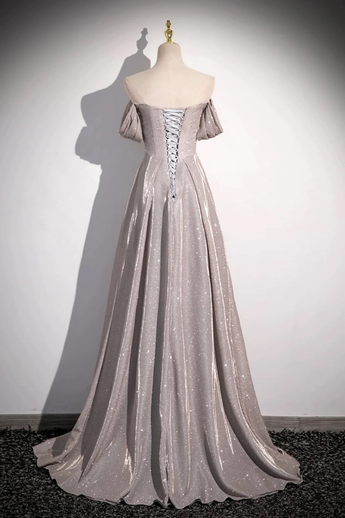 Off the Shoulder Glitter Evening Dress A-Line Pleats Special Occasion Dress
