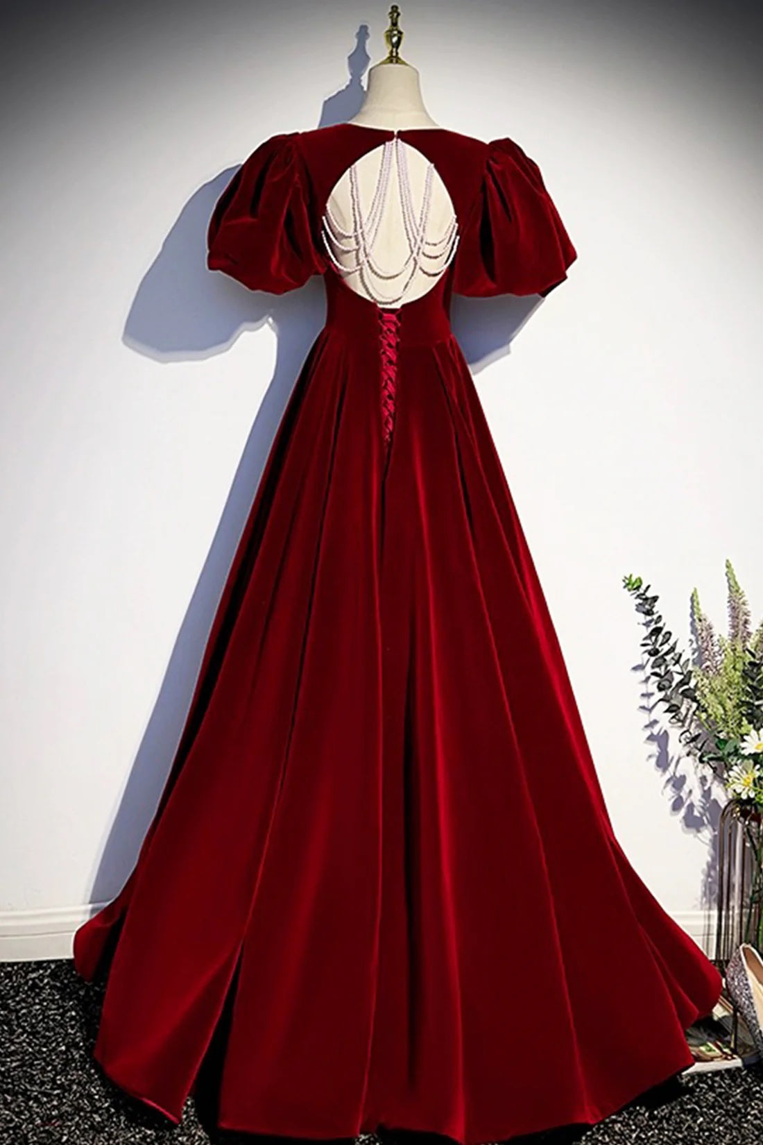 Burgundy Velvet Floor Length Evening Dress A-line Sweetheart Neckline Formal Prom Dress