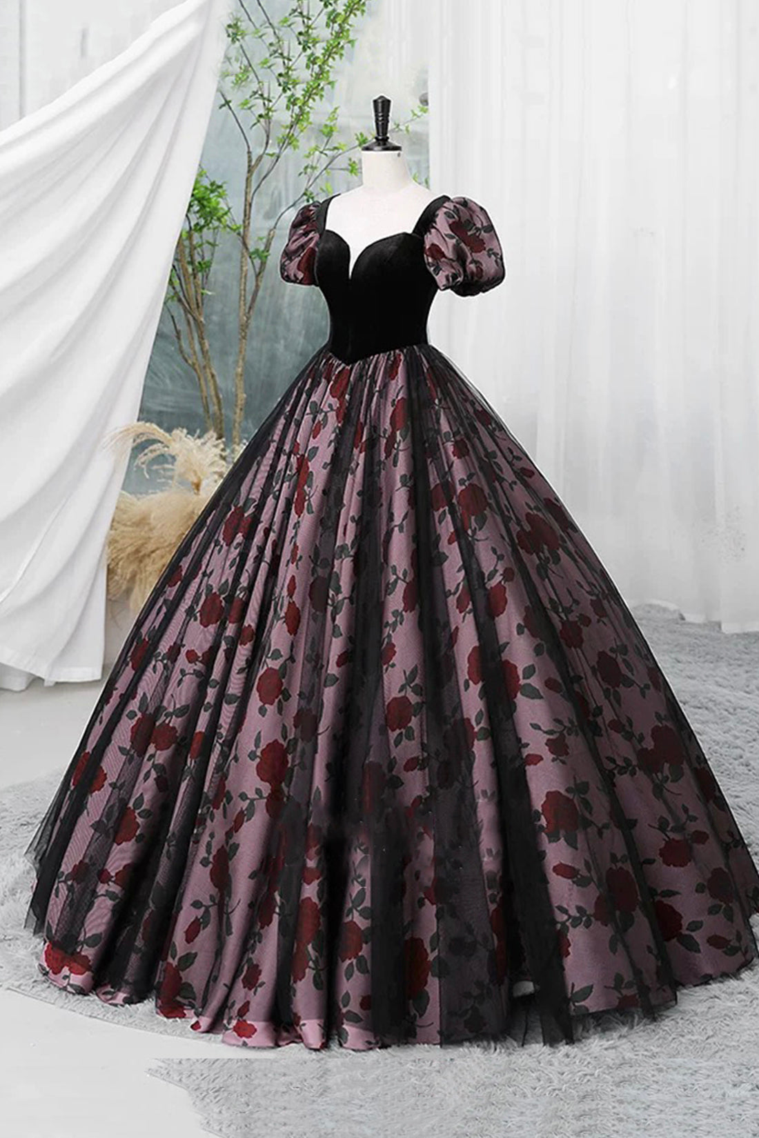 Elegant Black Printing Prom Dress Black Strapless Sleeveless Formal Dress