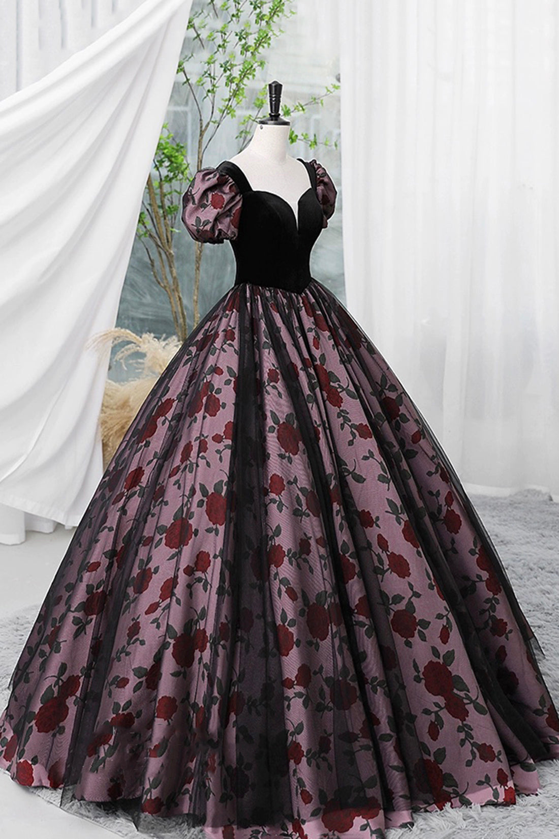 Elegant Black Printing Prom Dress Black Strapless Sleeveless Formal Dress