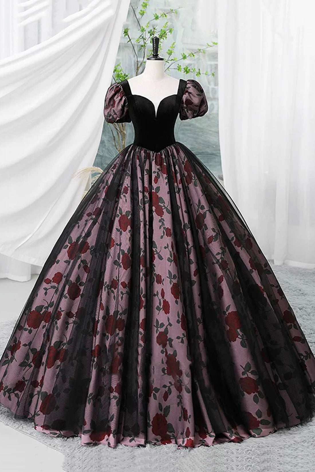 Elegant Black Printing Prom Dress Black Strapless Sleeveless Formal Dress