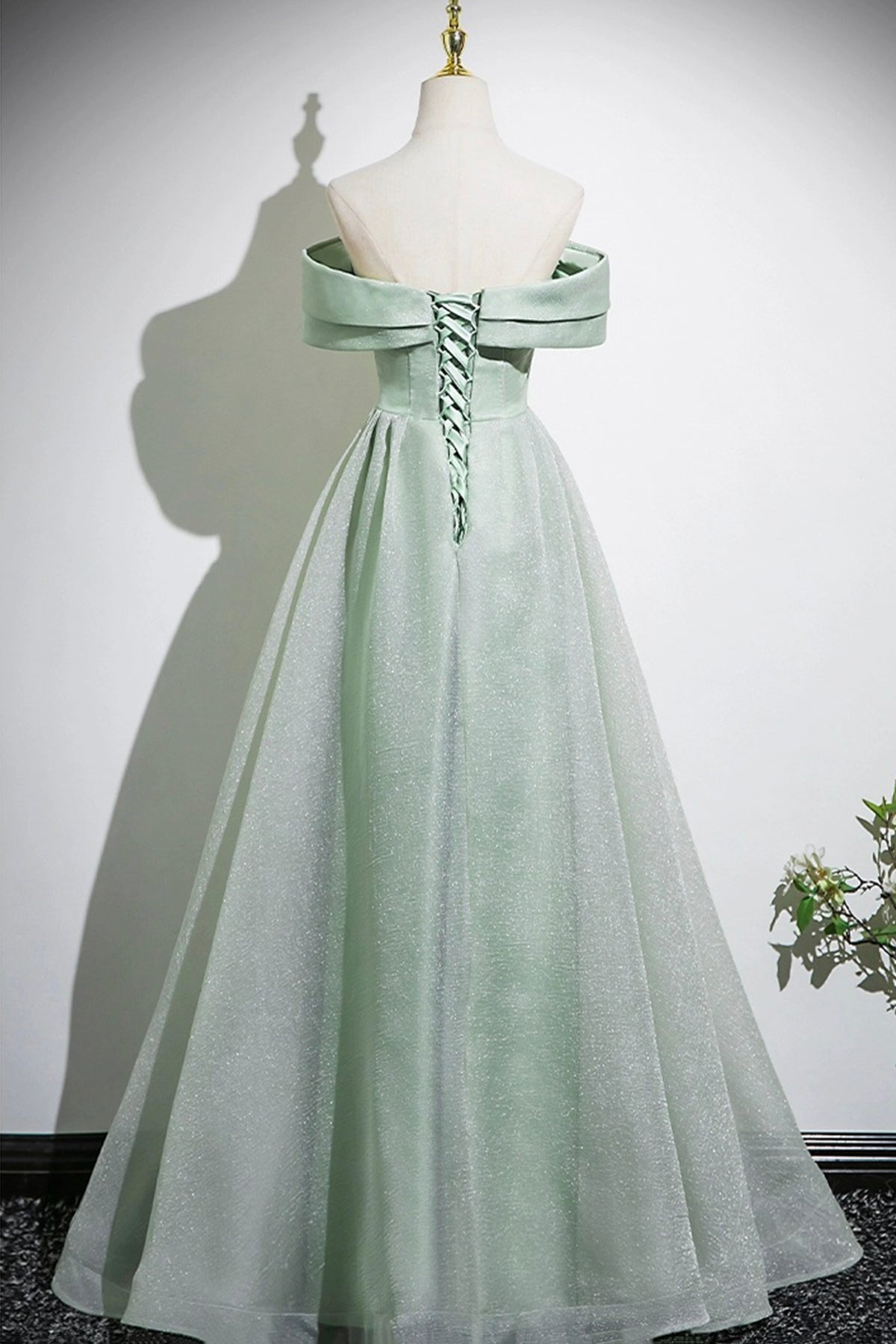 Evening Dress A-Line Off Shoulder Fabric Long Formal Party Dress Forest Green Pageant Dress