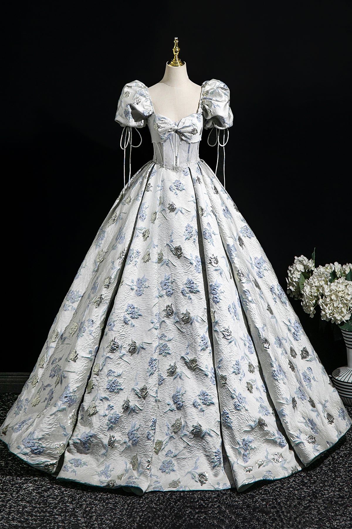 Elegant Sweetheart Neck Floral Prom Dress Strapless Floor Length Occasion Formal Dress
