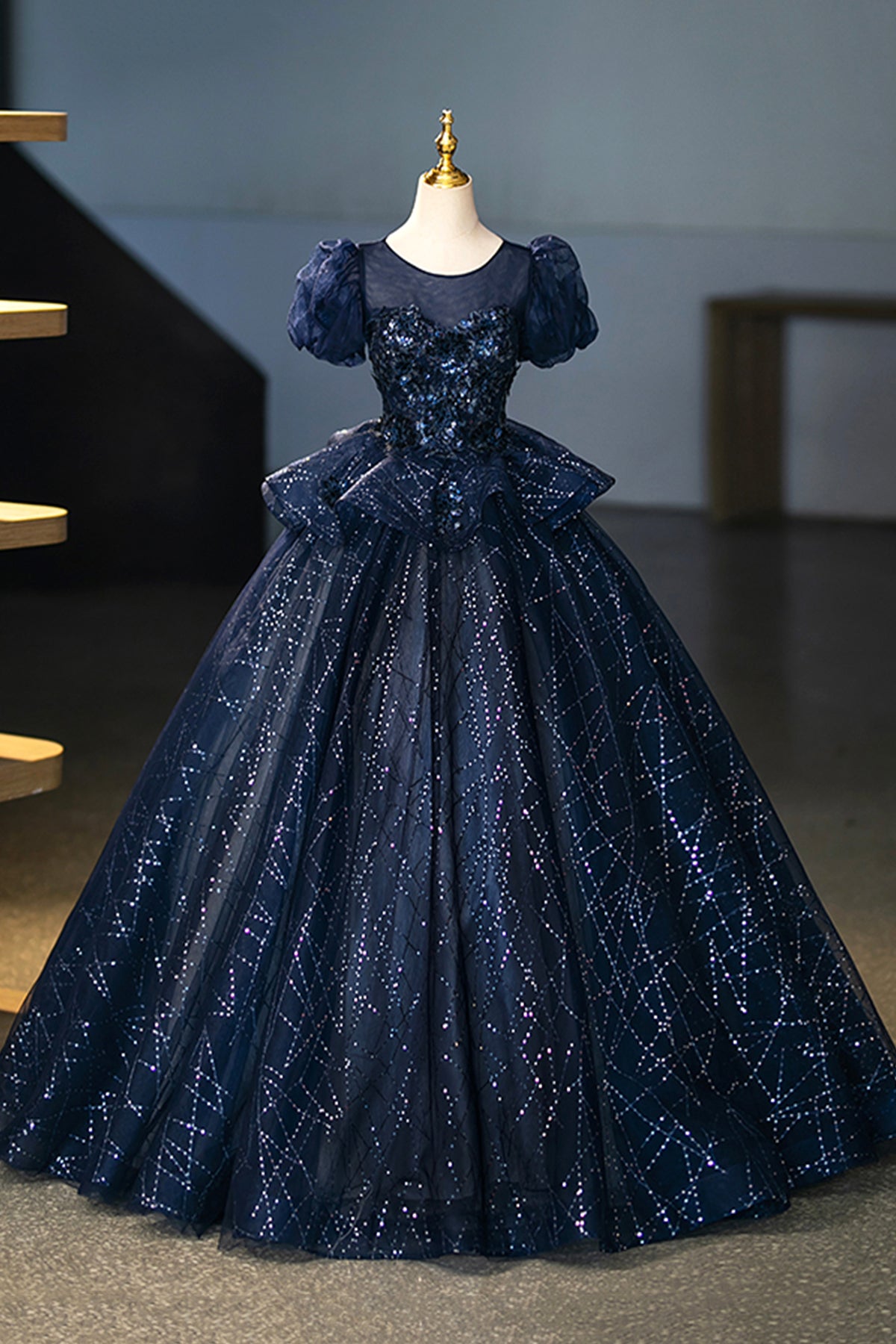 Ball Gown Navy A-Line Corset Floor Length Formal Dress Princess Evening Dress
