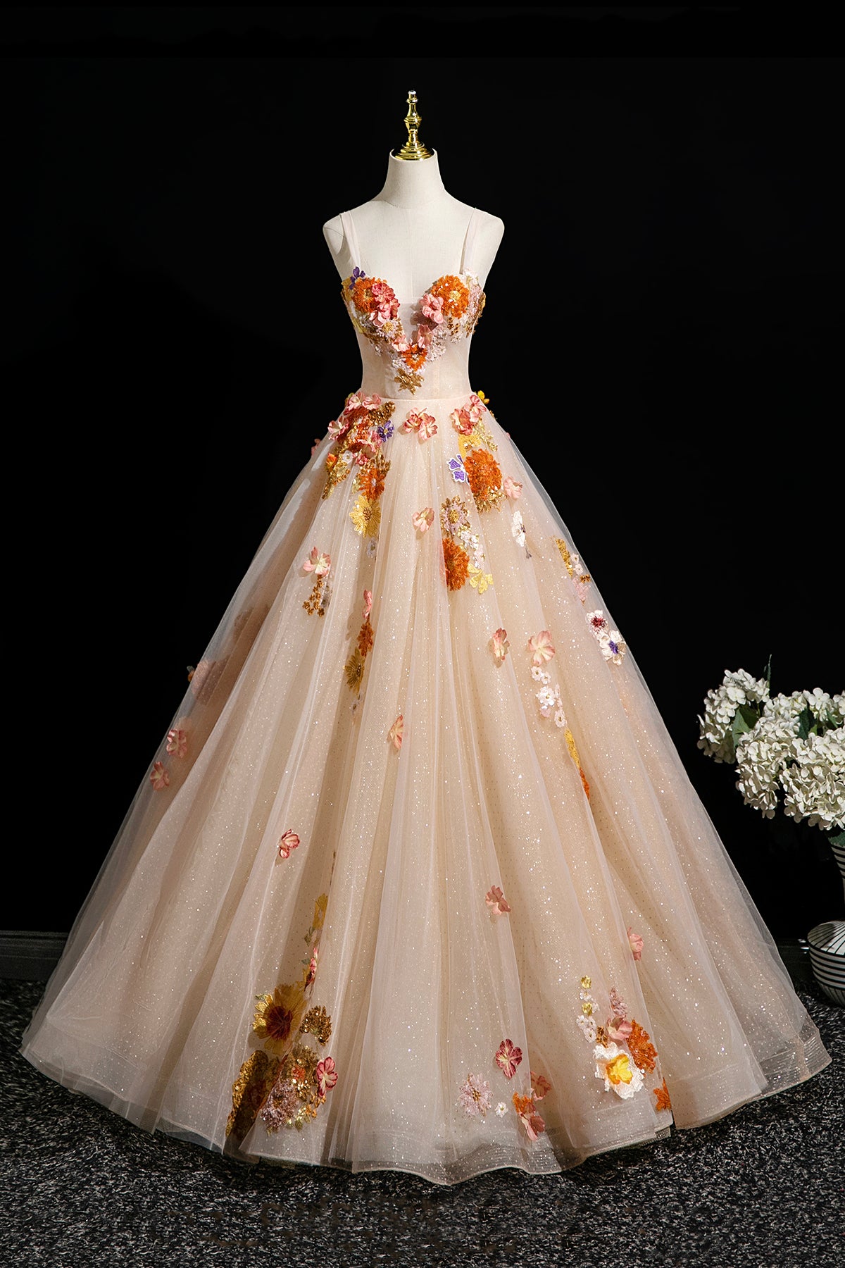 Elegant Champagne Glitter Prom Dresses A-line Floor Length Prom Formal Dresses