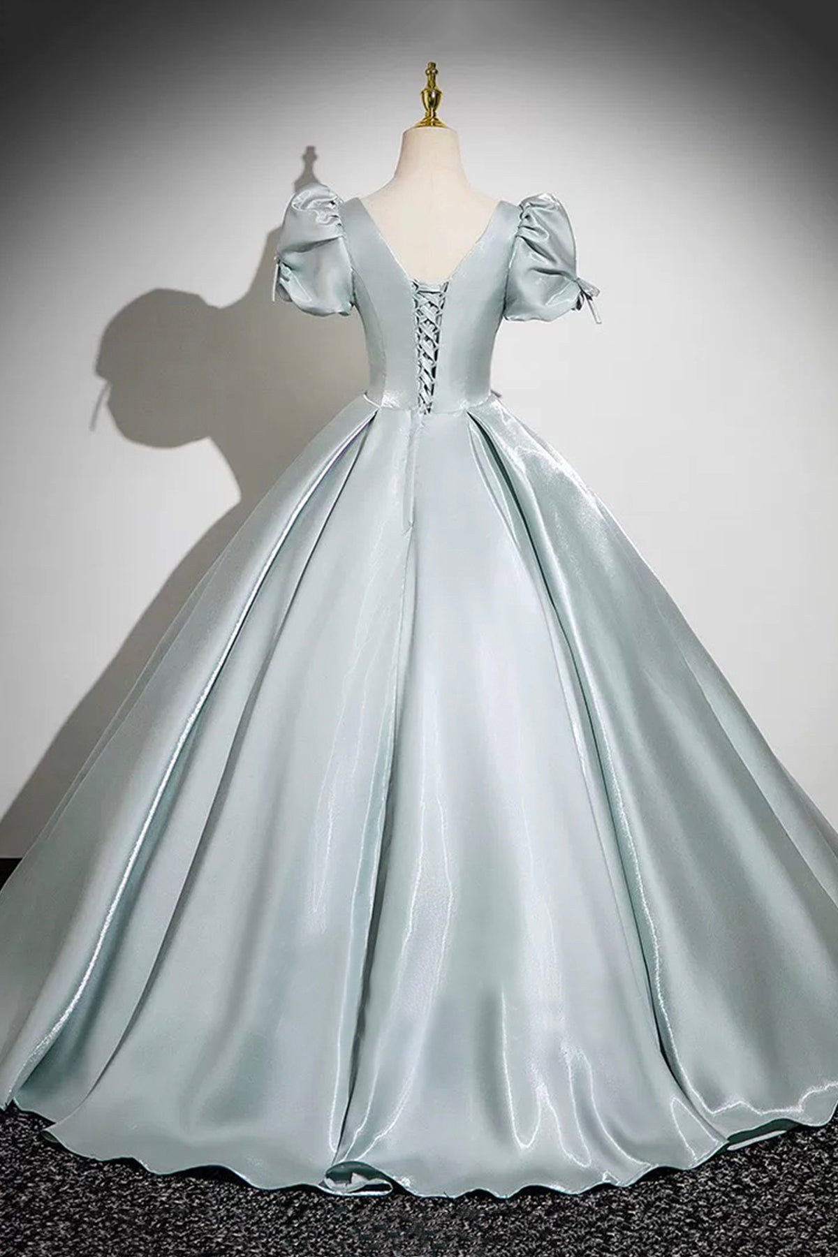 Ball Gown Beautiful Short Sleeve Floor Length Formal Dress A-Line Satin Princess Dress