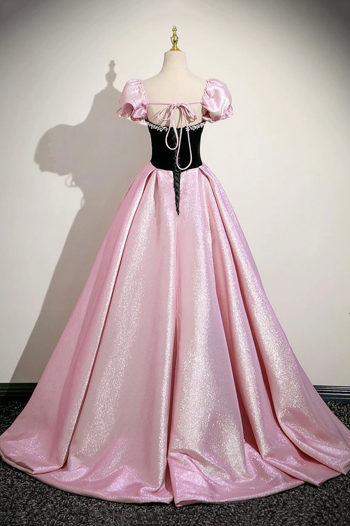 Pretty A-Line Party Dress Pink Satin Backless Evening Dress with Bow