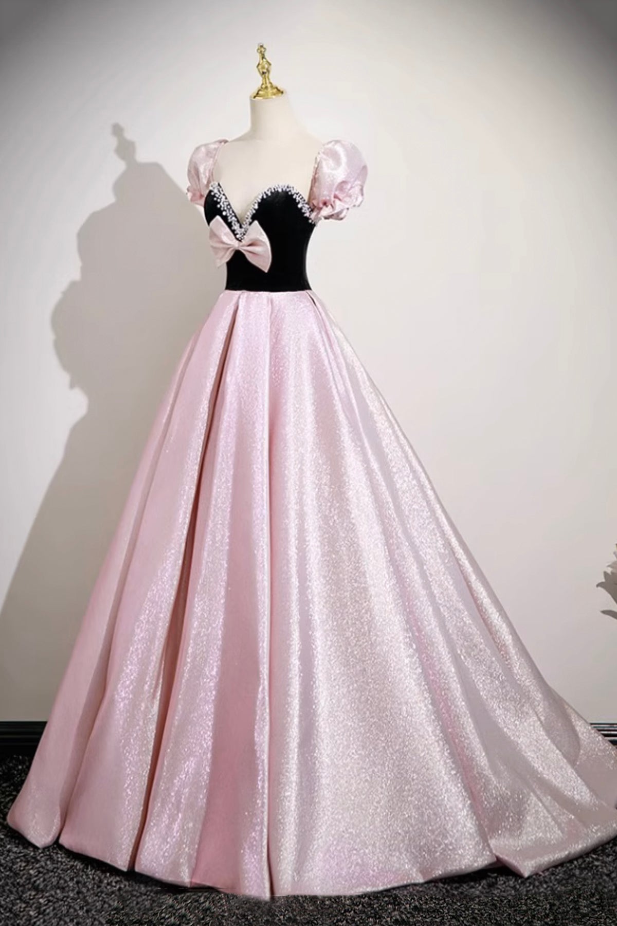 Pretty A-Line Party Dress Pink Satin Backless Evening Dress with Bow
