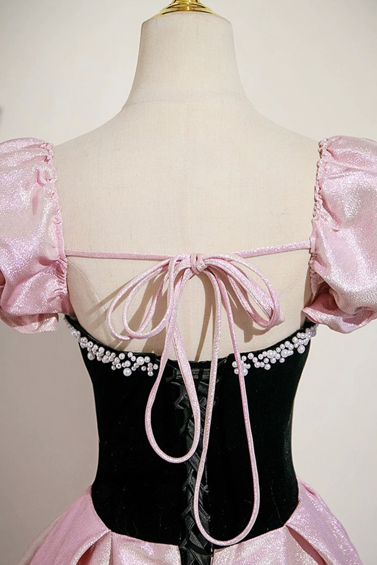 Pretty A-Line Party Dress Pink Satin Backless Evening Dress with Bow
