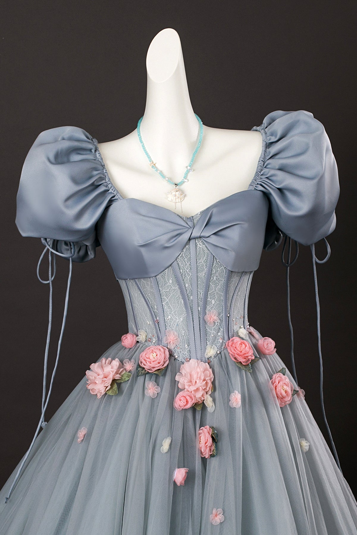 Beautiful Princess Dress A-Line Grey Short Sleeve Corset Long Formal Dress