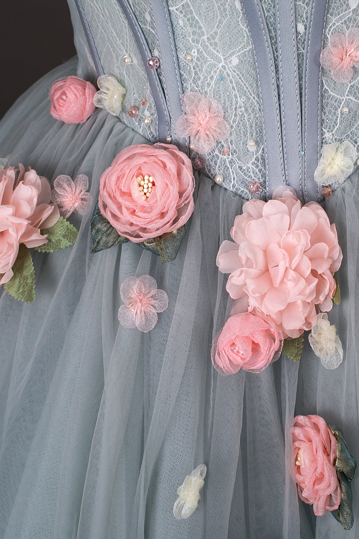 Beautiful Princess Dress A-Line Grey Short Sleeve Corset Long Formal Dress