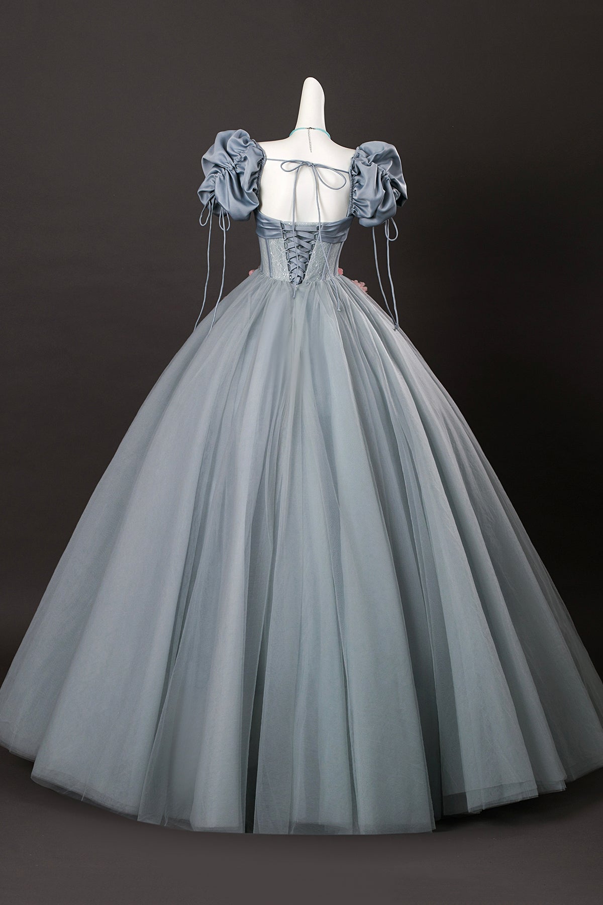 Beautiful Princess Dress A-Line Grey Short Sleeve Corset Long Formal Dress