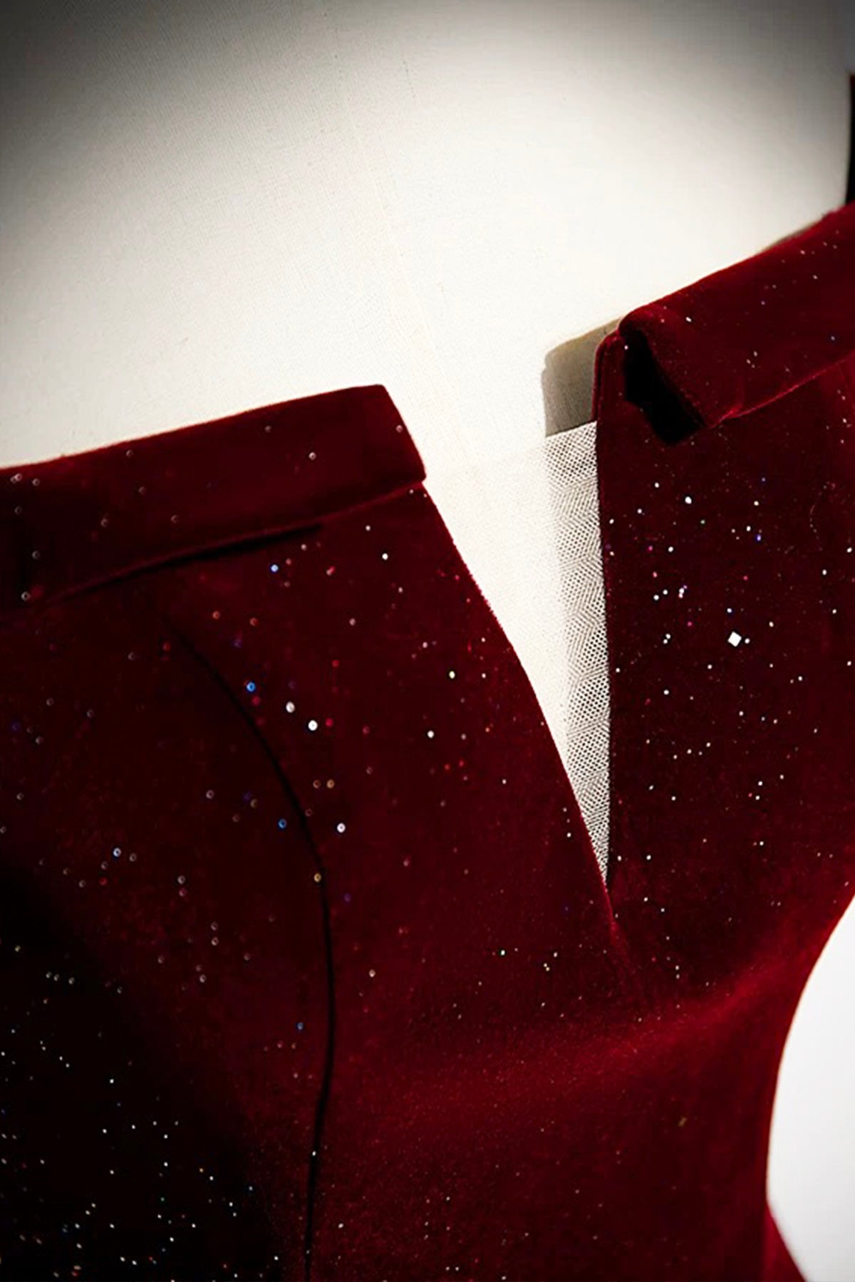 Fantasy Bling Burgundy Velvet Boat Neck Prom Dress A-Line Special Occasion Dress