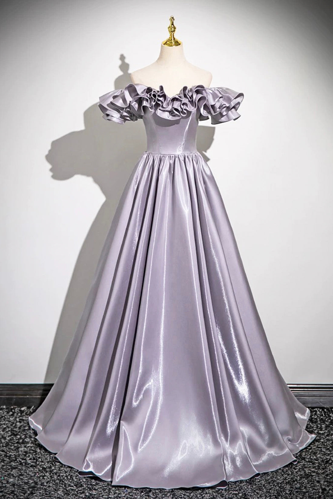 Lilac Satin Prom Dresses A-Line Off Shoulder Backless Floor-Length Fairy Prom Formal Dresses