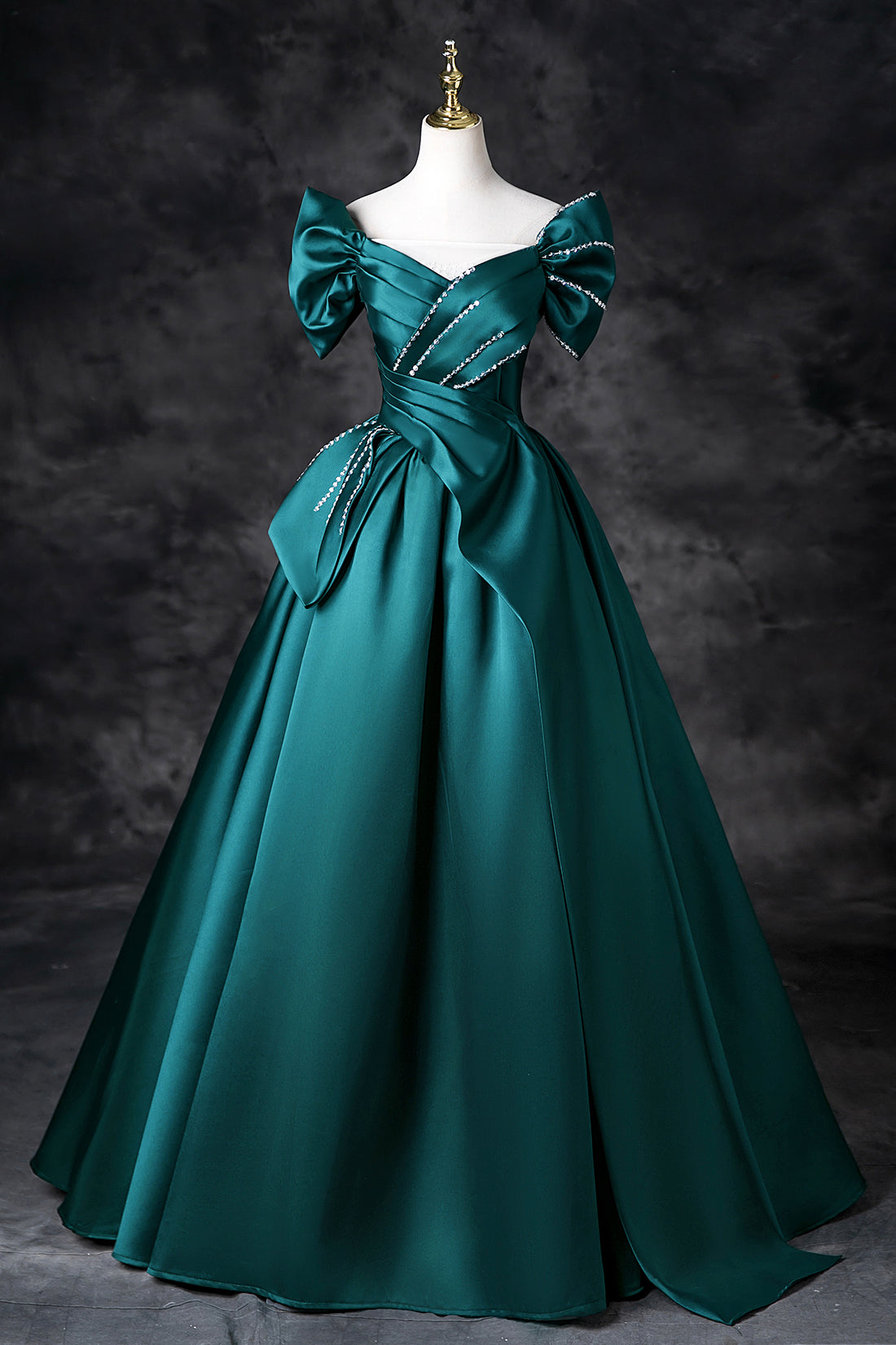 Ball Gown Green A-Line Corset Satin Formal Dress Princess Evening Dress