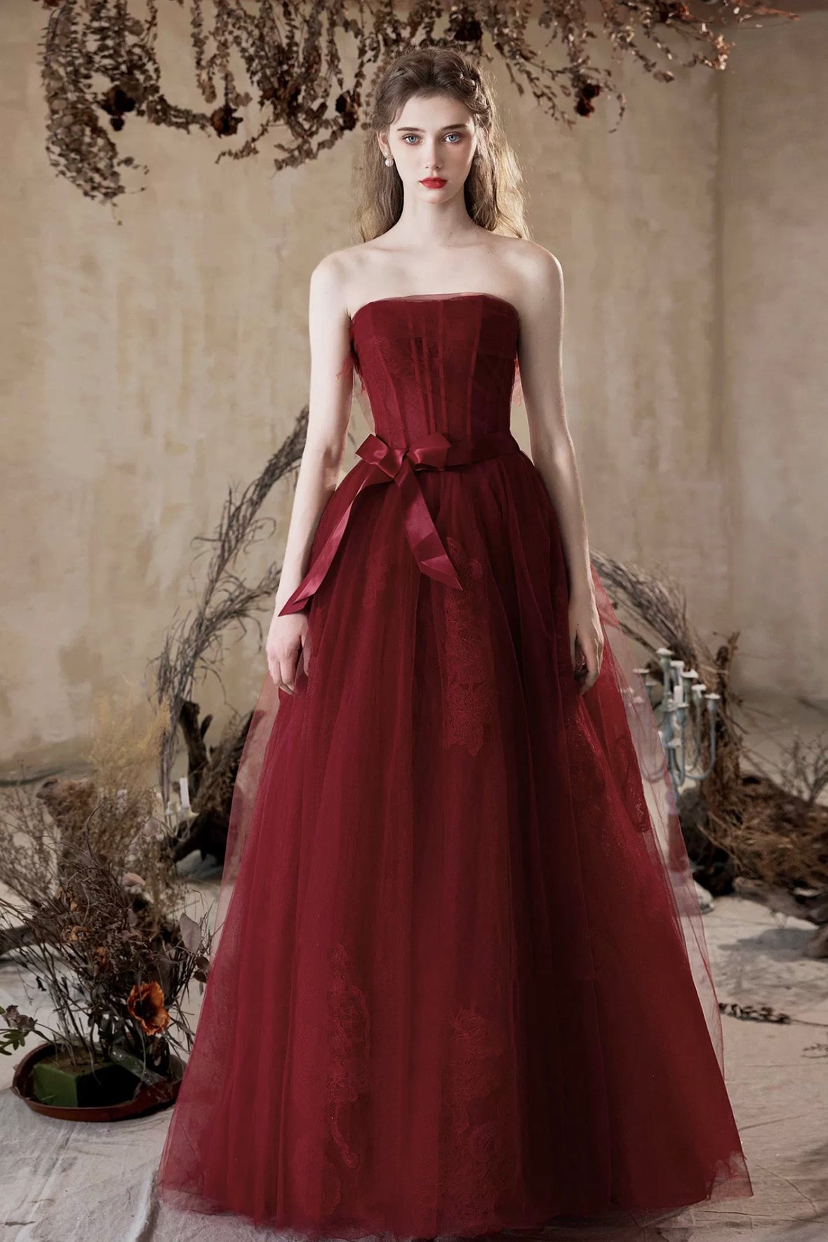 Burgundy Corset Evening Dress Burgundy Princess Formal Dress A-Line Tulle Birthday Party Gown
