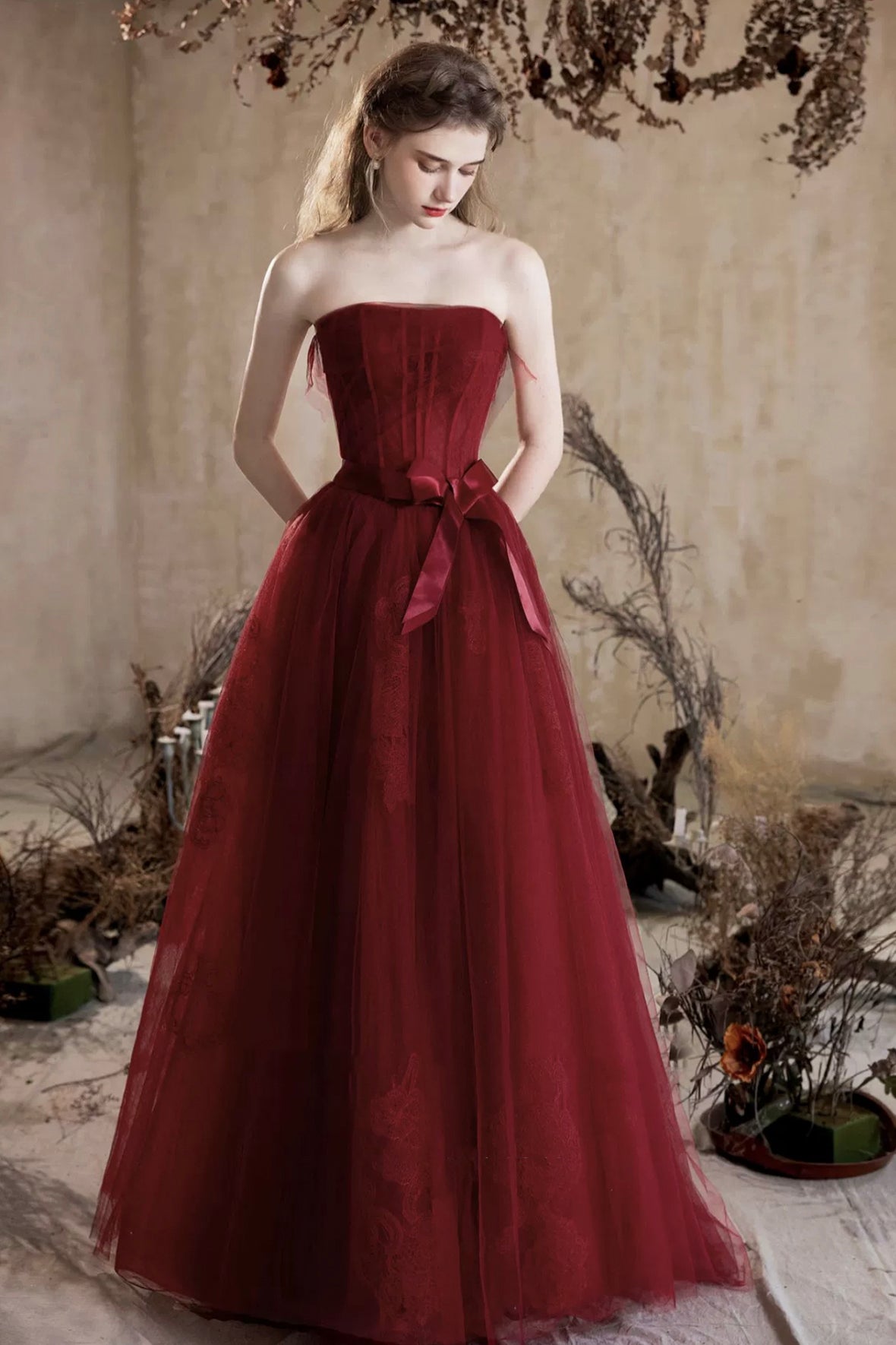 Burgundy Corset Evening Dress Burgundy Princess Formal Dress A-Line Tulle Birthday Party Gown