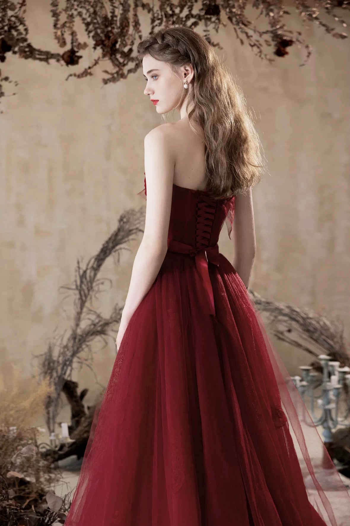 Burgundy Corset Evening Dress Burgundy Princess Formal Dress A-Line Tulle Birthday Party Gown