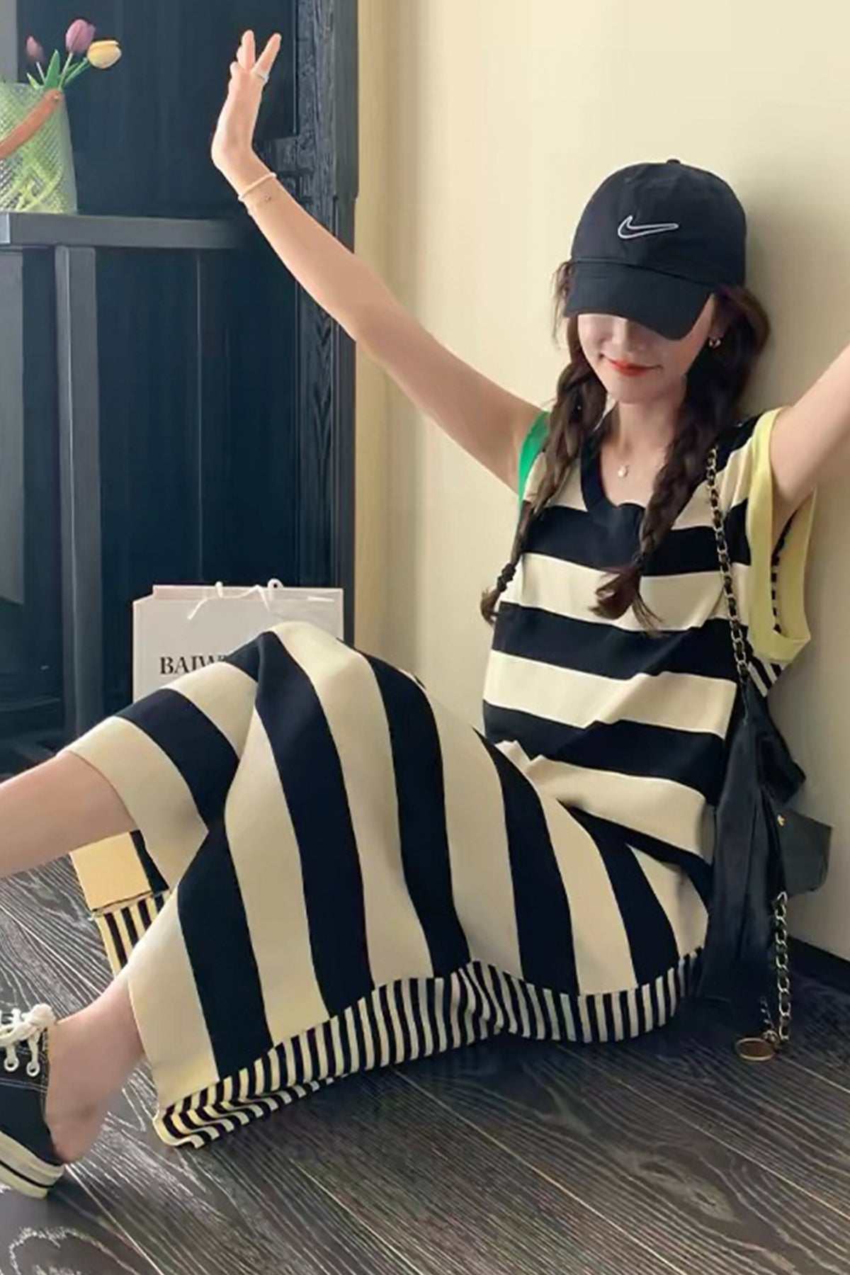Black and White Striped Maxi Dress, Casual Sleeveless  Dress, Loose Summer Dress for Women