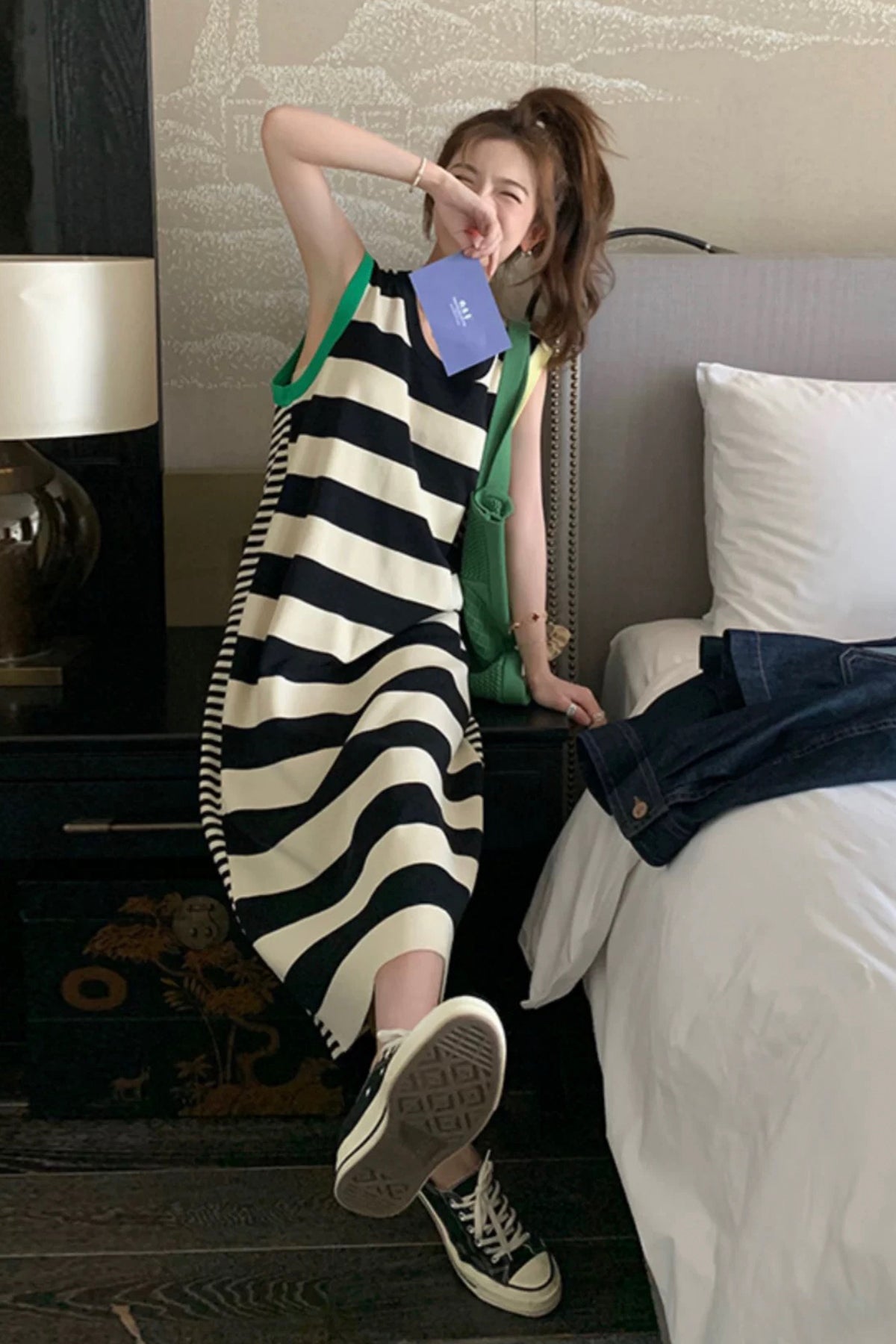 Black and White Striped Maxi Dress, Casual Sleeveless  Dress, Loose Summer Dress for Women