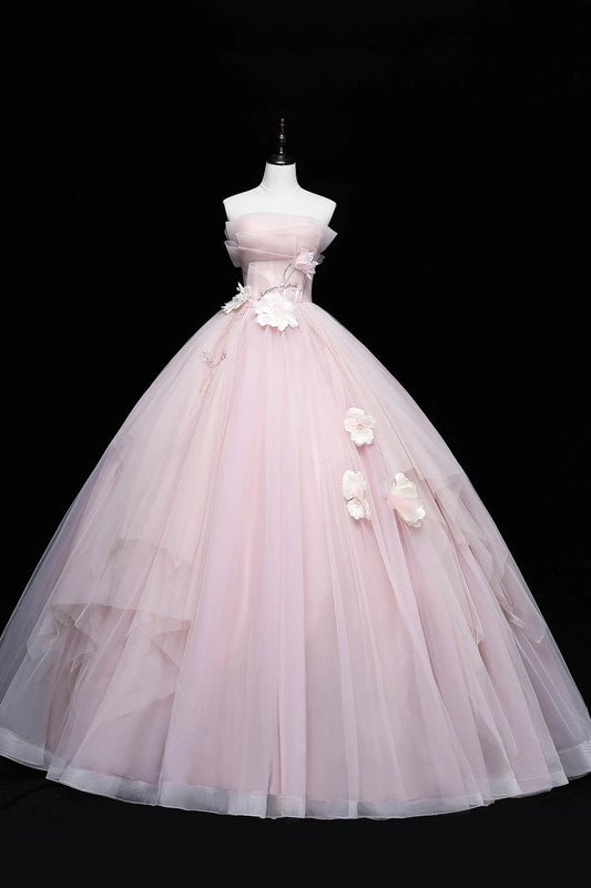 Luxury Pink Princess Formal Evening Dress A-Line Strapless Sweet 16 Birthday Party Gown