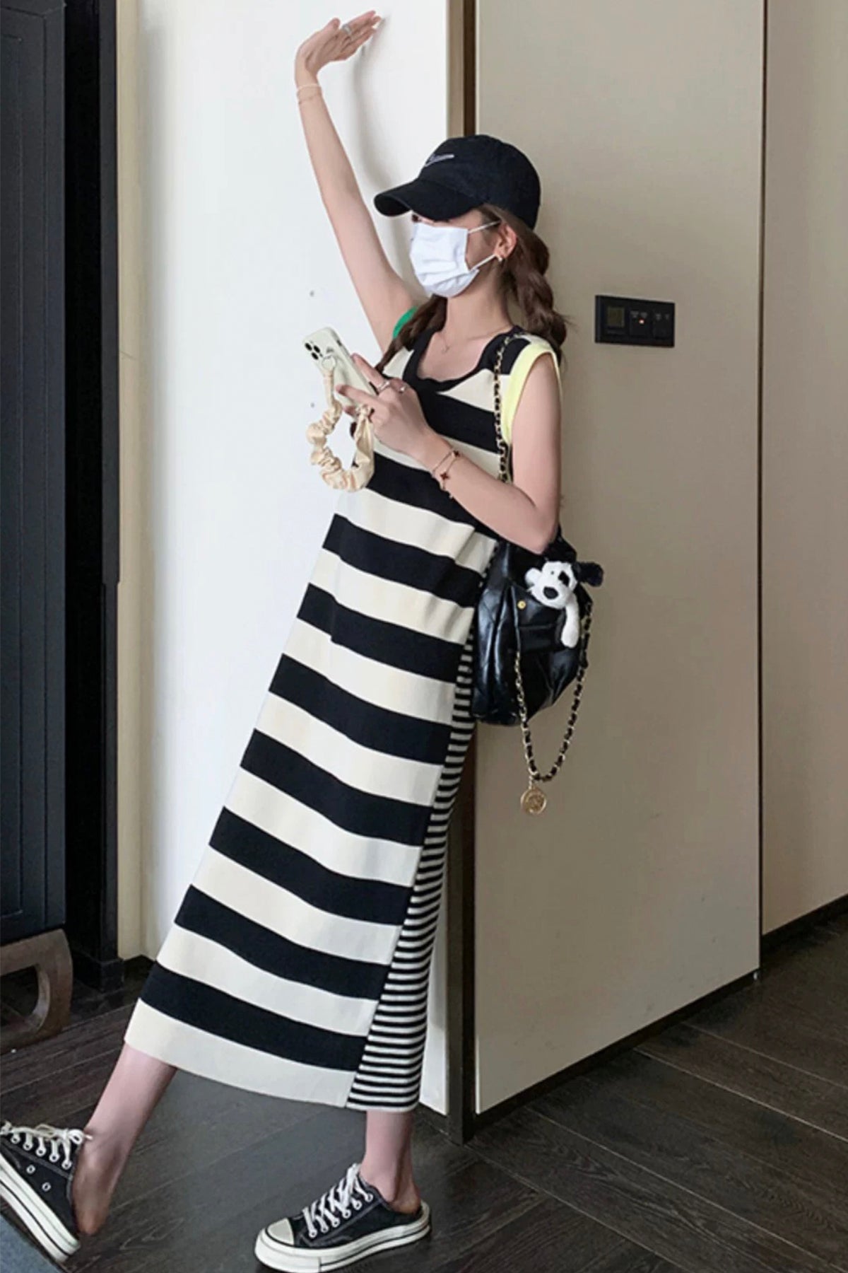 Black and White Striped Maxi Dress, Casual Sleeveless  Dress, Loose Summer Dress for Women