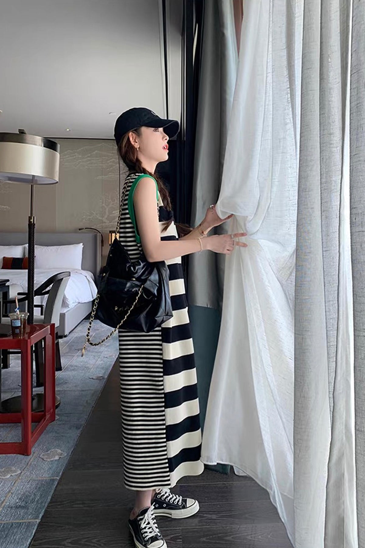Black and White Striped Maxi Dress, Casual Sleeveless  Dress, Loose Summer Dress for Women