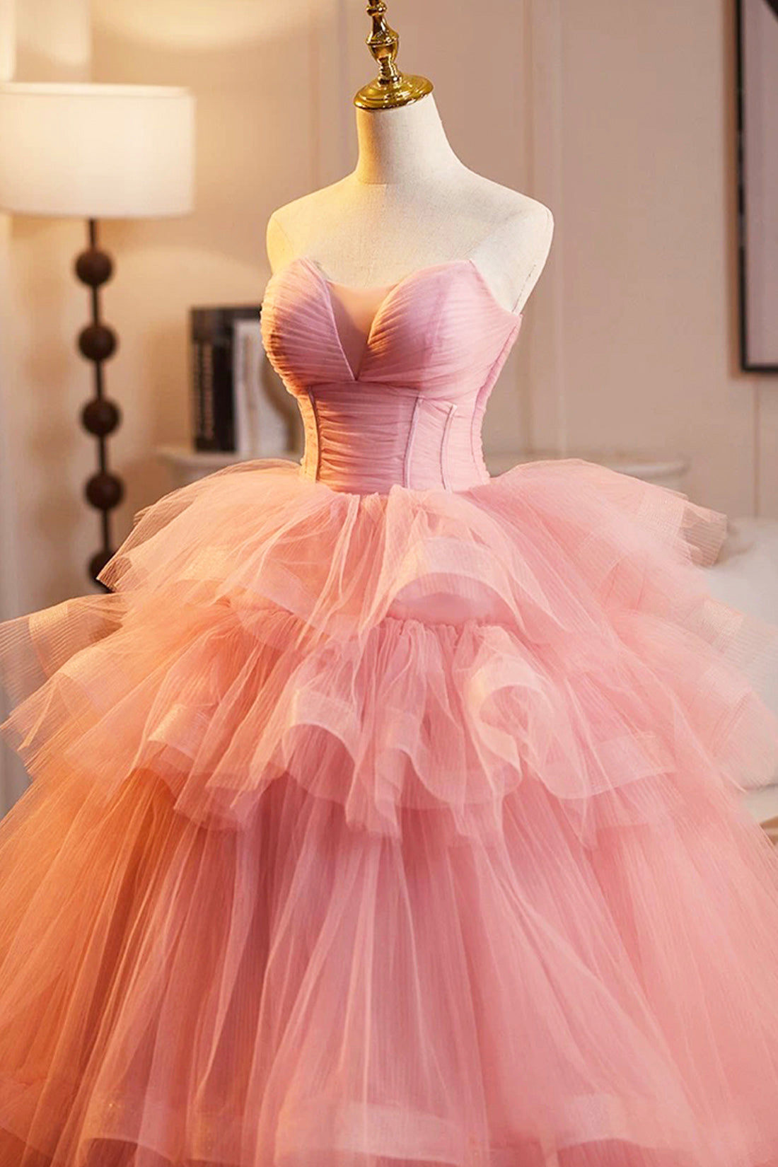 Evening Dress A-Line Strapless Pink Ruffles Ruffles Prom Princess Dress Sweet 16 Dress