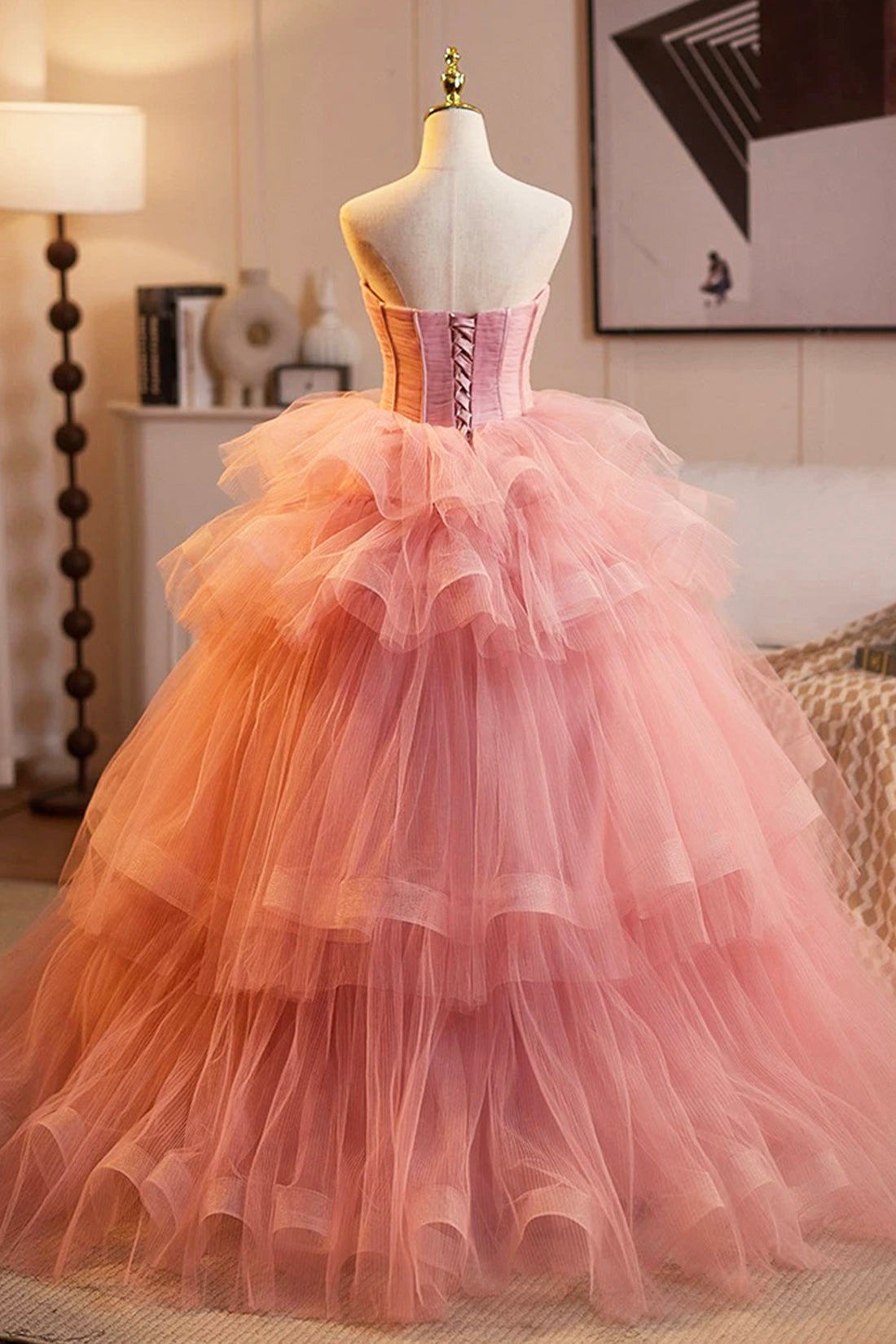 Evening Dress A-Line Strapless Pink Ruffles Ruffles Prom Princess Dress Sweet 16 Dress