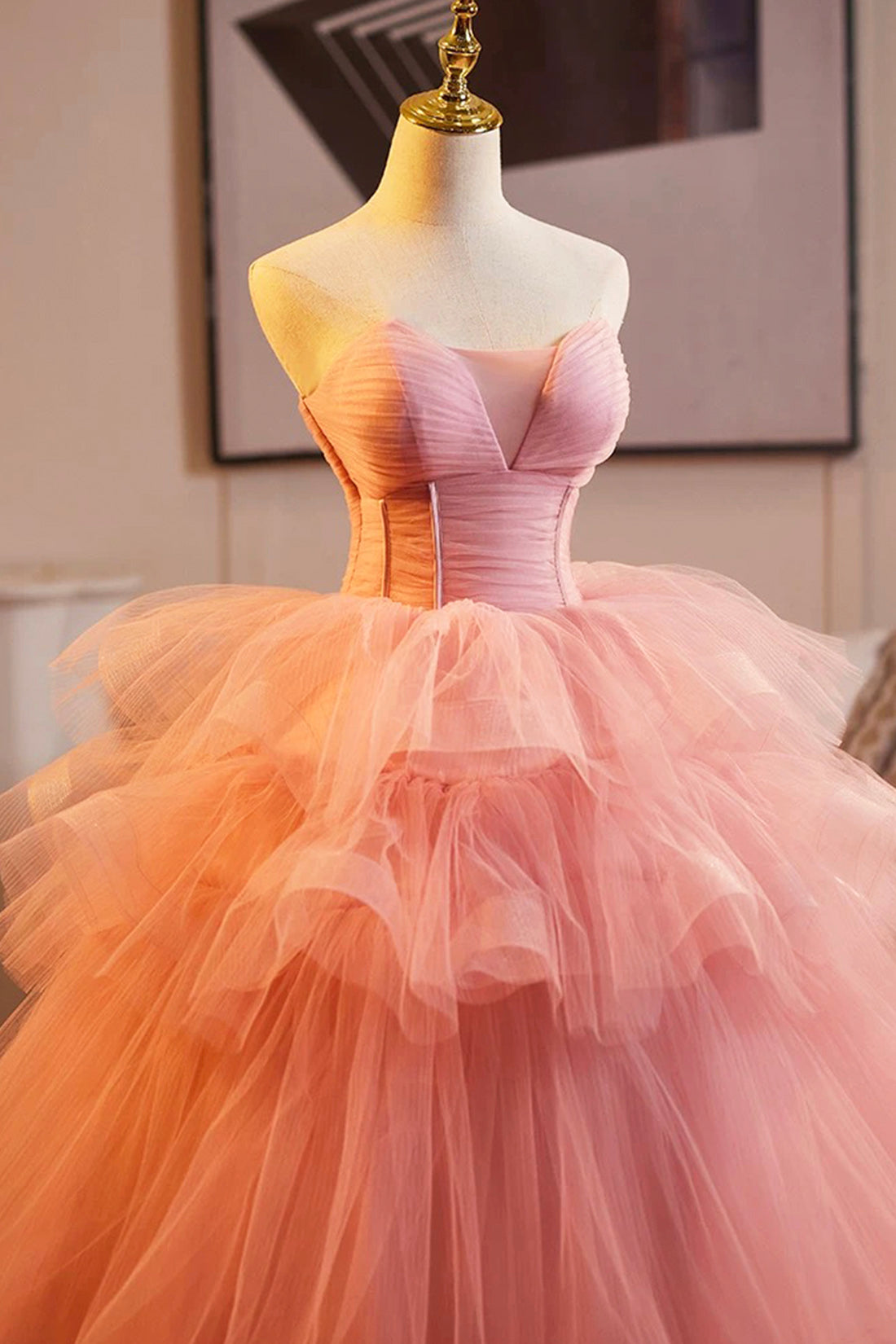 Evening Dress A-Line Strapless Pink Ruffles Ruffles Prom Princess Dress Sweet 16 Dress