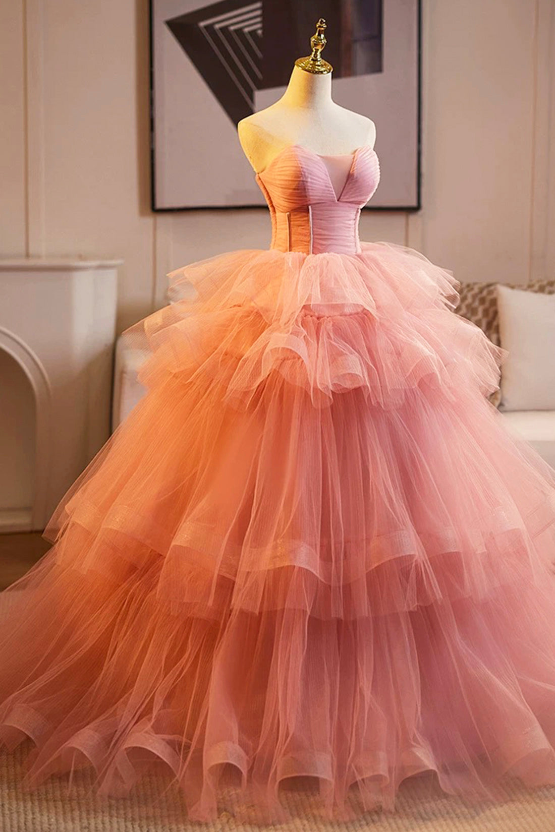 Evening Dress A-Line Strapless Pink Ruffles Ruffles Prom Princess Dress Sweet 16 Dress