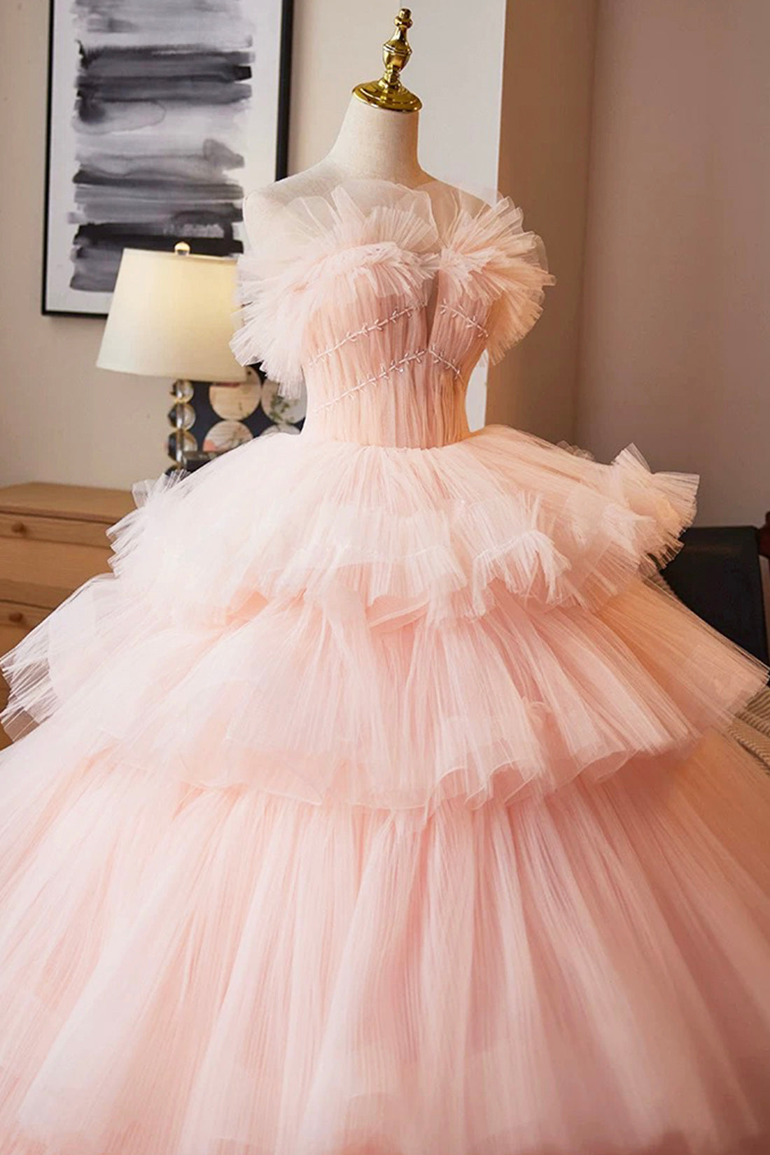 Ball Gown A-Line Corset Pink Ruffles Ruffles Prom Princess Dress Sweet 16 Dress