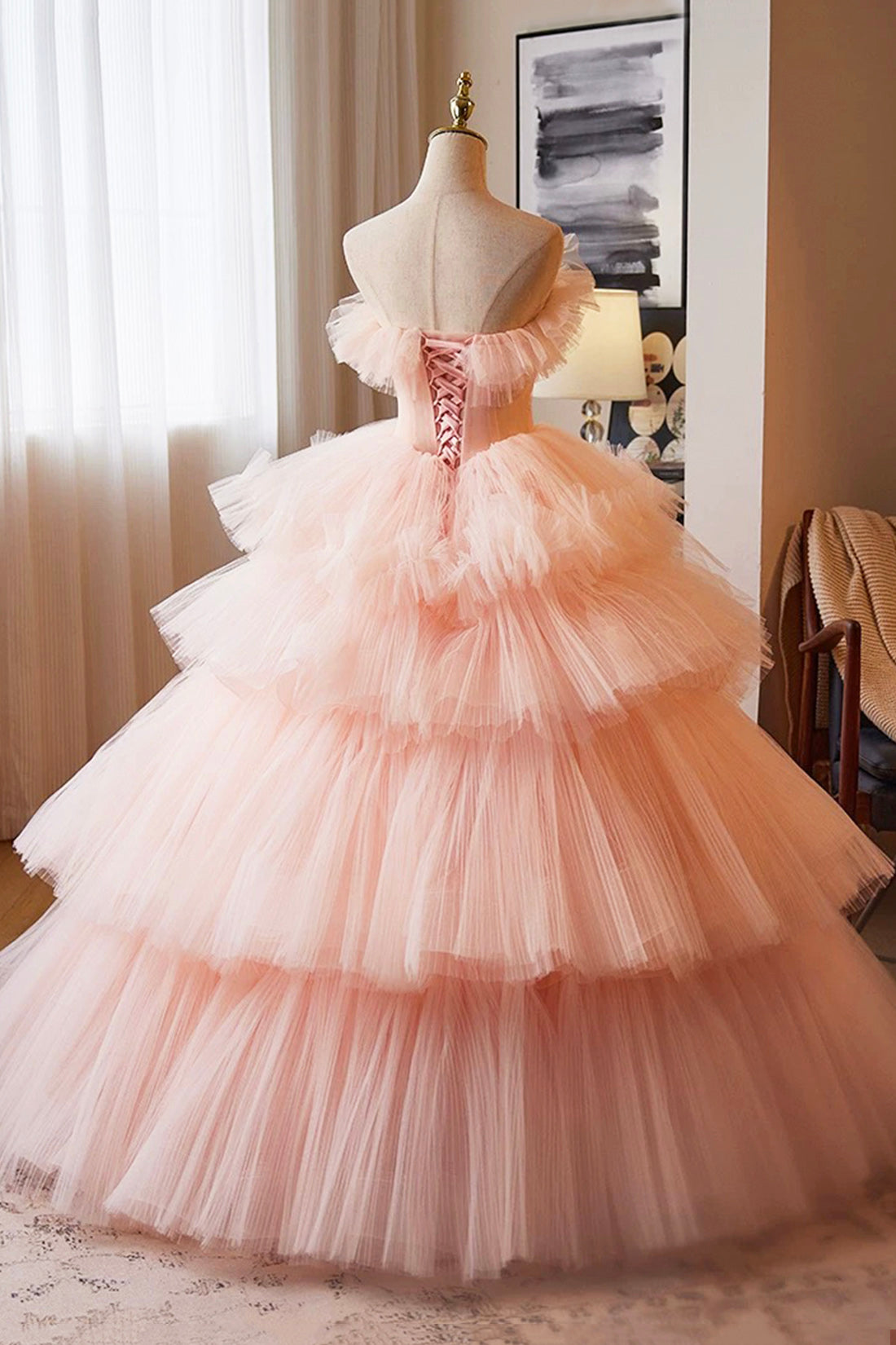 Ball Gown A-Line Corset Pink Ruffles Ruffles Prom Princess Dress Sweet 16 Dress