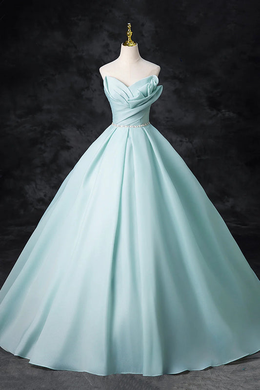 Beautiful Strapless Blue Tulle Floor Length Evening Dresses A-Line  Princess Backless Prom Formal Dresses