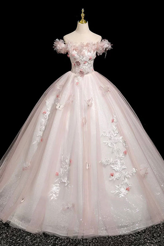 Pink A-Line Corset Tulle Lace Prom Princess Dress Sweet 16 Dress